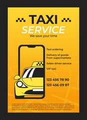 Taxi poster. Car service. Automobile order application. Carsharing or delivery. City transport. Promotion flyer. Phone screen. Passenger transportation. Cab drive vector banner design