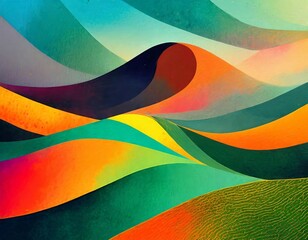 A colorful abstract painting of a mountain range, with swirling hues and textures that evoke a sense of wonder and cosmic chaos