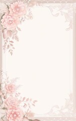 Pink roses and white flowers frame with a beige background in a classic style