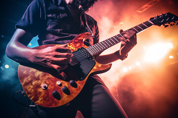 Obraz na płótnie Canvas Mesmerizing concert featuring a close-up shot of a guitarist. Generative AI