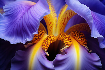 blue and yellow Iris flower pistil , Macro photography - obrazy, fototapety, plakaty