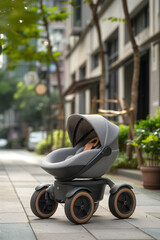 Modern baby stroller in bright colors