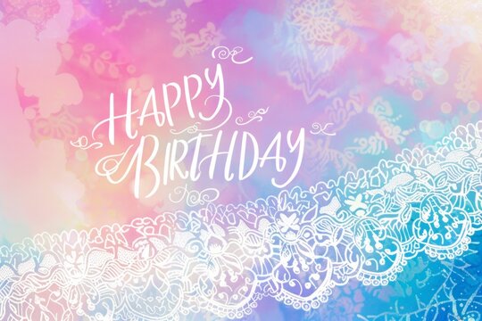 colorful rainbow pastel, RGB, elegant birthday card with text "HAPPY BIRTHDAY" Generative AI