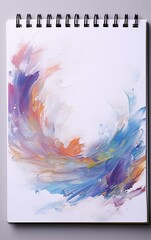 Abstract painting with blue, purple, pink and yellow.