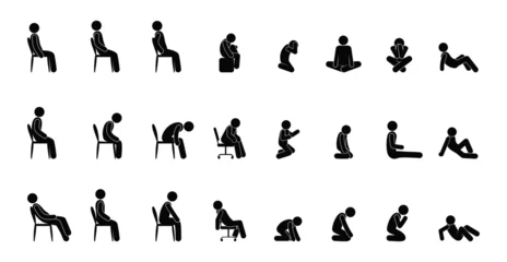 Wall murals Height scale man sitting on chair, large set of sitting people, stick human figure, isolated pictograms