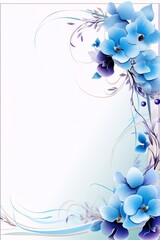 Blue and purple flowers with green leaves on a light background, digital art, botanical, art nouveau.