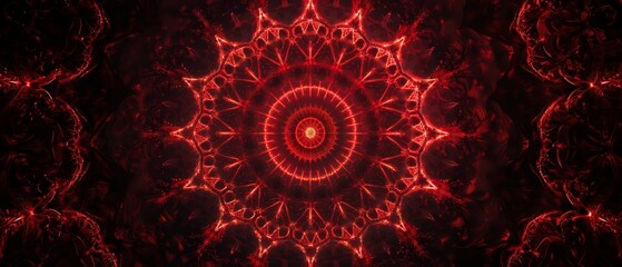   A red and black background with a circular design in the middle The circle is situated at the center of the image