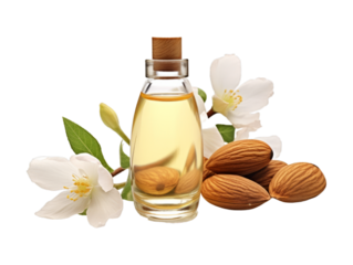 Almond Facial Oil isolated on transparent png background. Generative ai