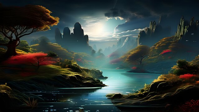 surreal landscape with digital brush strokes blend with photographic nature shots