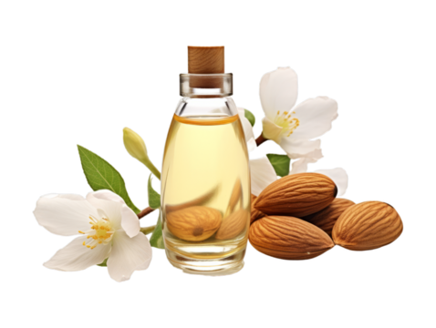 Almond Facial Oil isolated on transparent png background. Generative ai