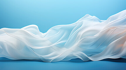 A Single Abstract Art White Silky Fabric Floating Like Scribble Wavy Lines on a Aqua Color Background