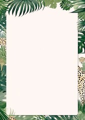 Watercolor tropical leaves and leopards frame