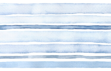 Striped watercolor abstract background, hand-drawn on a white background. The blue horizontal texture lines are isolated. An element for design, decoration with a place for text.
