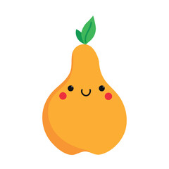 Cute cartoon smiling pear character. Childish style. Fruit icon. Vector illustration