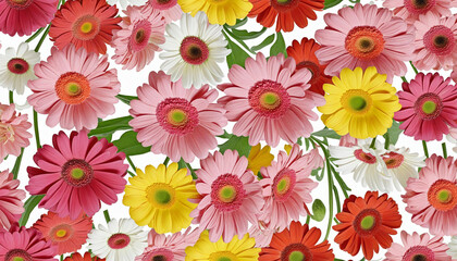 Fototapeta na wymiar collection of Bright Colours daisies flowers isolated on a transparent background, 