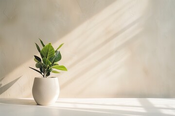 Elegant plant in vase with dramatic shadows