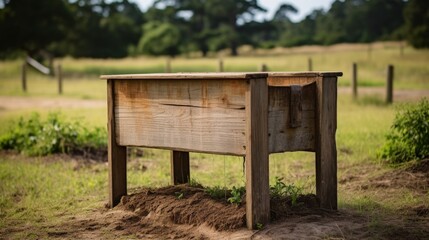 Fototapeta na wymiar Wooden water trough for livestock in a farm setting