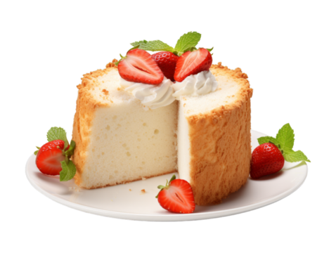Angel Food Cake isolated on transparent png background. Generative ai