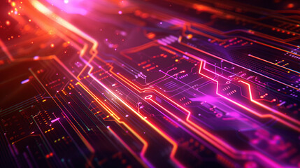Futuristic Neon Circuit Board Lines Abstract Background
