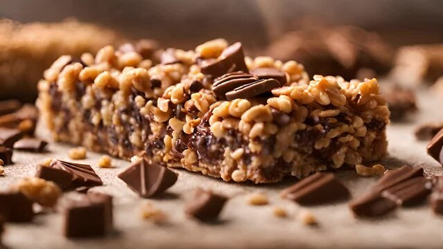 Energy bar with cereal flakes and chocolate is a combination of taste and energy in one