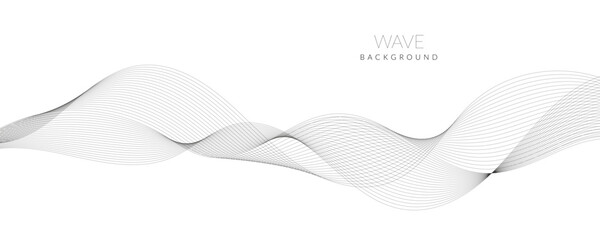 Abstract wave element for design. Digital frequency track equalizer. Stylized line art background. Vector illustration. Wave with lines created using blend tool. Curved wavy line, smooth stripe.