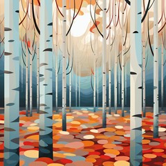 illustration of birch forrest vector art abstract, Generative ai