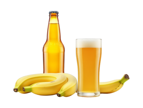 Banana Beer isolated on transparent png background. Generative ai