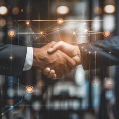 Businessmen make handshake, greeting, dealing, merger, acquisition, joint venture for business, finance, investment background, teamwork, successful business. Shaking hands after signing lucrative fin - obrazy, fototapety, plakaty