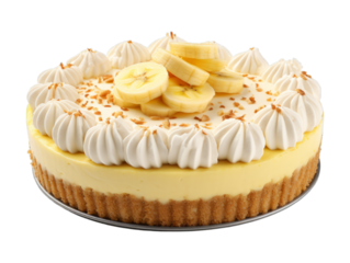 Banana Cheesecake isolated on transparent png background. Generative ai