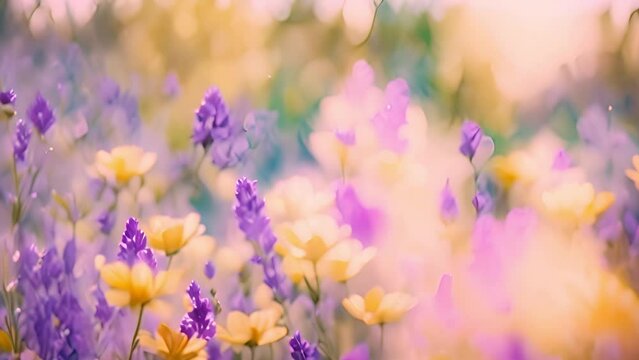 Pink pastel flowers oil painting effect. Art oil and acrylic. Abstract texture pink, purple pastel color stain brushstroke texture background. 4k video. Spring flower field beauty