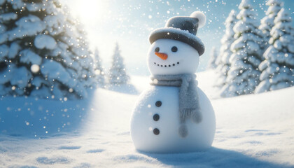 Fototapeta premium funny snowman on winter background