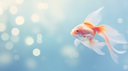 Bright aquatic fish tank bubble space, goldfish in blue background