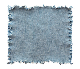 Piece of torn denim on a white background. Denim texture