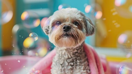 Behind-the-scenes of advanced pet grooming, showcasing happy pets