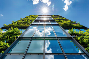 Modern Green Building With Vertical Garden Under Sunny Sky