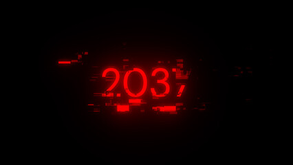 2037 text with screen effects of technological glitches