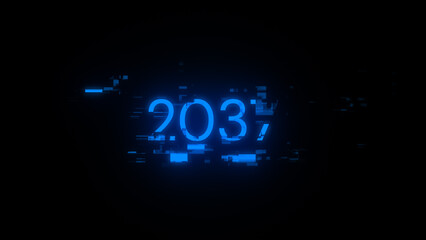 2037 text with screen effects of technological glitches