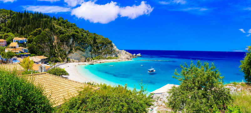  Turquoise beautiful beaches  of Lefkada island, Agios Nikitas village .Greece, Ionian islands. Greek summer destinations