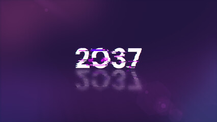 2037 text with screen effects of technological glitches