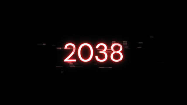 2038 text with screen effects of technological glitches