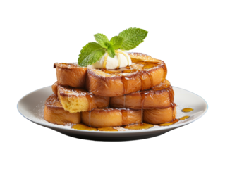 Banana French Toast isolated on transparent png background. Generative ai