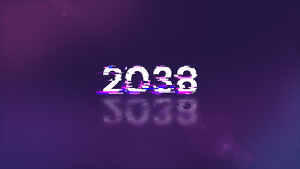 2038 text with screen effects of technological glitches