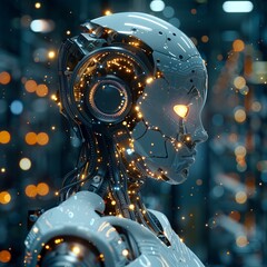 Industrial tech utopia, where advanced computing bridges physical and digital, enhancing robotics, AI, and IoT for groundbreaking productivity , close-up