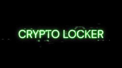 Crypto locker text with screen effects of technological glitches