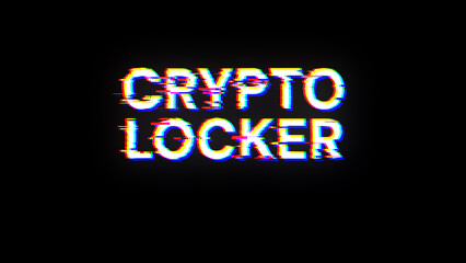 Crypto locker text with screen effects of technological glitches