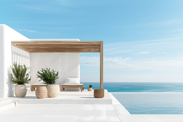 Modern Minimalist Poolside Lounge with Ocean View