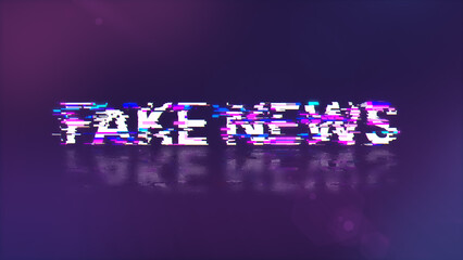 Fake news text with screen effects of technological glitches