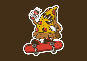 illustration of pizza character jumping on skateboard
