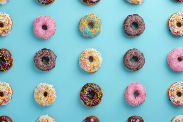Colorful Doughnuts Delight, Sweet Treats on Blue Background