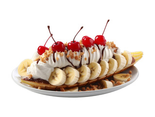 Banana Split isolated on transparent png background. Generative ai